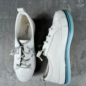 Sperry Crest Vibe Platform Sneakers Women 8.5 White Leather Laces Blue Stripes